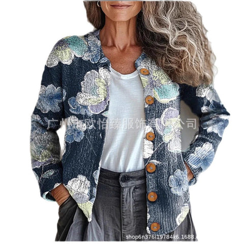 Autumn new colorful warm sunshine flower sea printed button cardigan m301725
