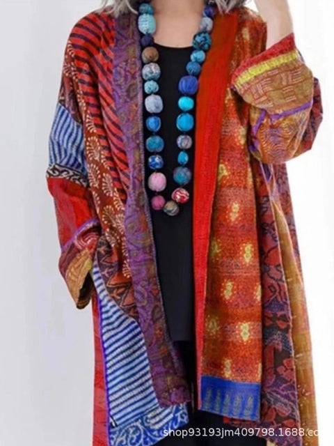 independent stations Amazon popular spot loose ethnic style large size long sleeve printed cardigan m