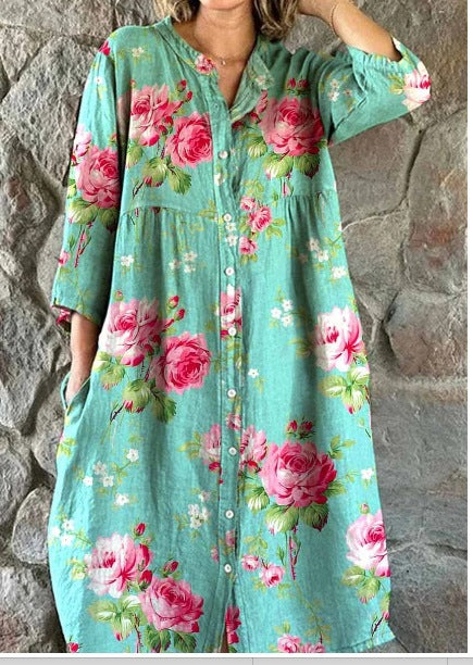 Women's Loose Crew Neck Fashion Premium Long Sleeve Printed Shirt Dress m301050