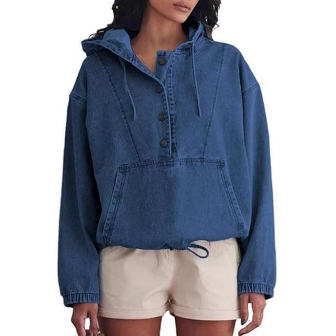 Fashion denim hoodie button-down pullover jacket denim sweatshirt m303261
