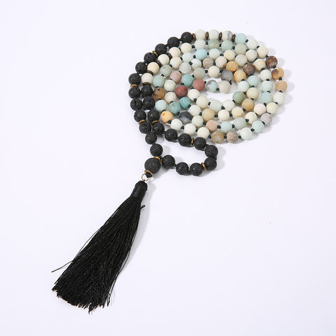 108 natural stone beaded necklace Mara beads fringed hand-knotted sweater chain m3331281