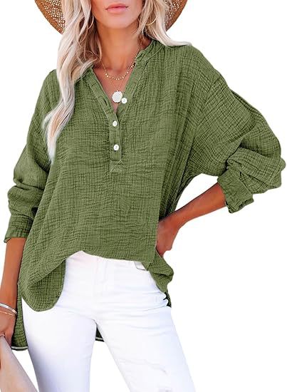 Pleated button long sleeve solid color top women's shirt loose cotton jumper m301576