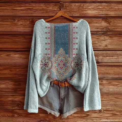 Vacation print casual cape top crew neck knitted sweater m302130