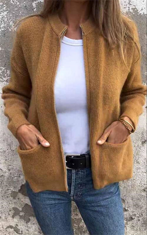 Autumn and winter women's clothing new casual fashion solid color pocket cardigan jacket women's clothing m301668