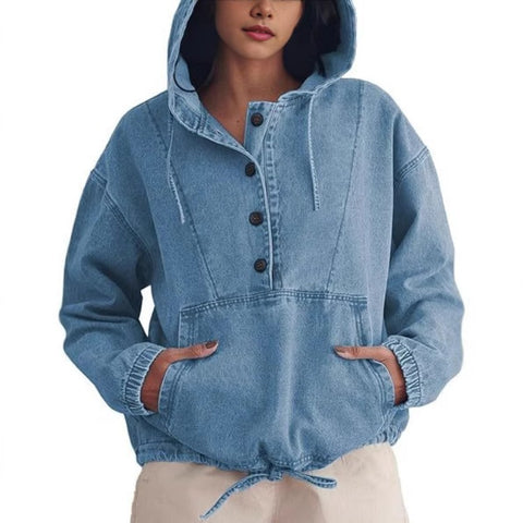 Fashion denim hoodie button-down pullover jacket denim sweatshirt m303261