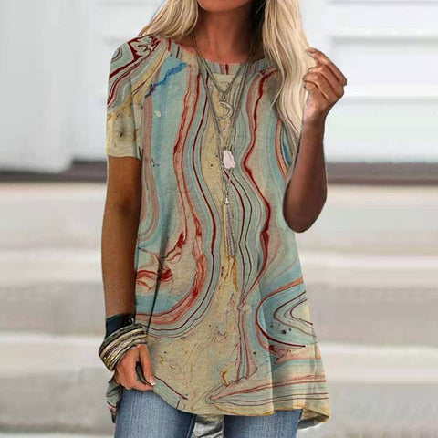 Popular round neck casual ethnic style retro printed short-sleeved T-shirt m301756