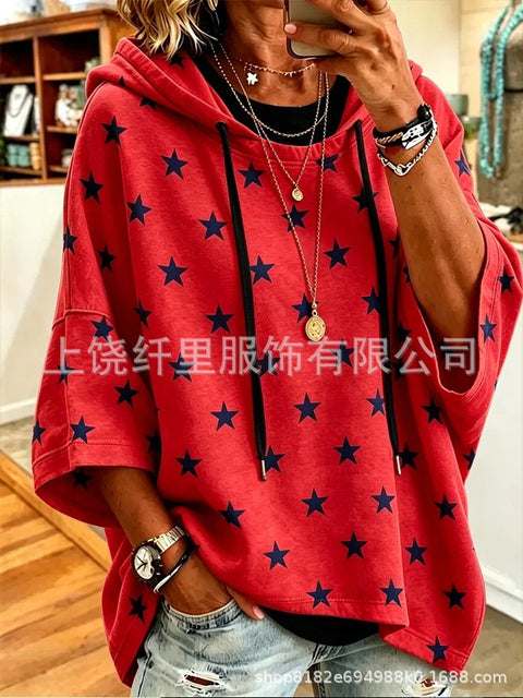 Casual hooded mid-sleeved women's fashion 3D printing casual foreign trade Amazon independent station women's sweater m303002
