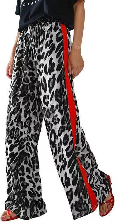 Leopard print splicing temperament loose wide-leg trousers m301903