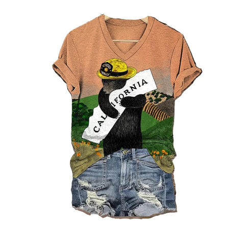 3D digital printing letter series women's V-neck short-sleeved T-shirt m301557