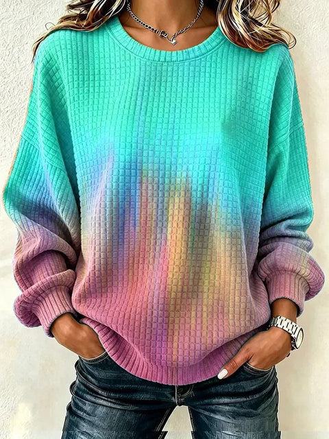 Printed maple leaf tie-dye element round neck shoulder small checkered sweater FF303307