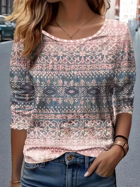 Crew neck temperament elegant style printing long-sleeved women's clothing m301661