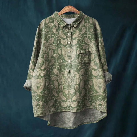 Long Sleeve Bamboo Linen Printing Fashion Versatile Lapel Shirt m301040