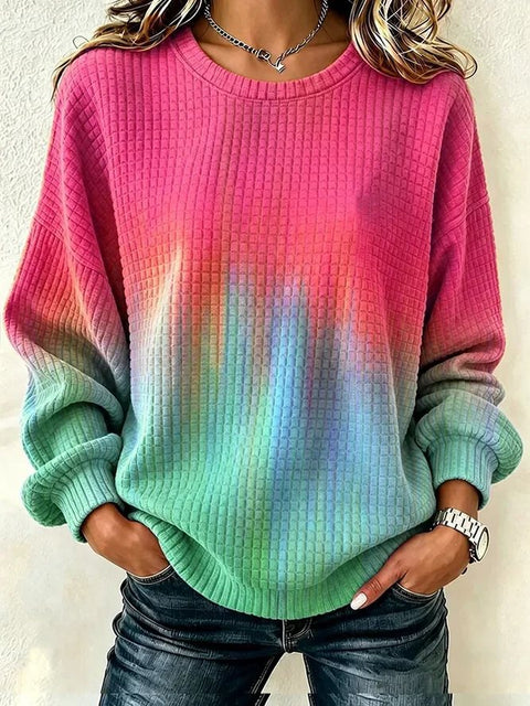 Printed maple leaf tie-dye element round neck shoulder small checkered sweater FF303307