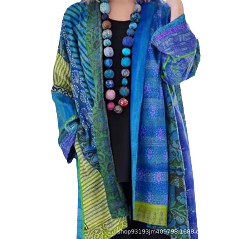 independent stations Amazon popular spot loose ethnic style large size long sleeve printed cardigan m