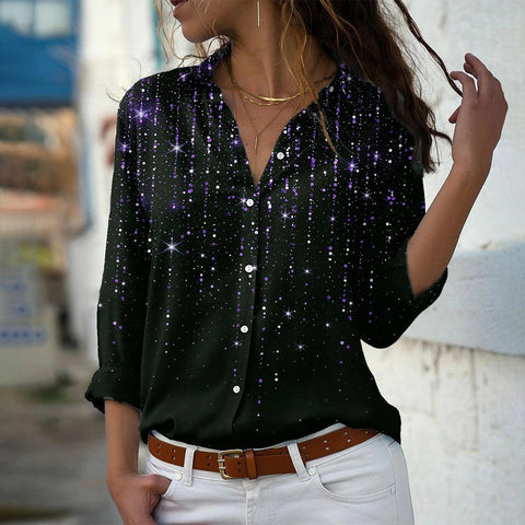 Long Sleeve Shirt 3D Sequin Gradient Print Loose Casual Top m302406