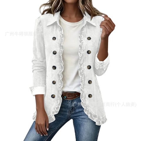 Jacket Edge Button Cardigan Women's Lapel Button Loose Casual Denim Jacket m303254