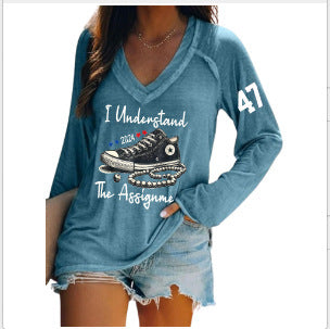 Women's V-neck long sleeve horror red graffiti 3D digital printing m301556