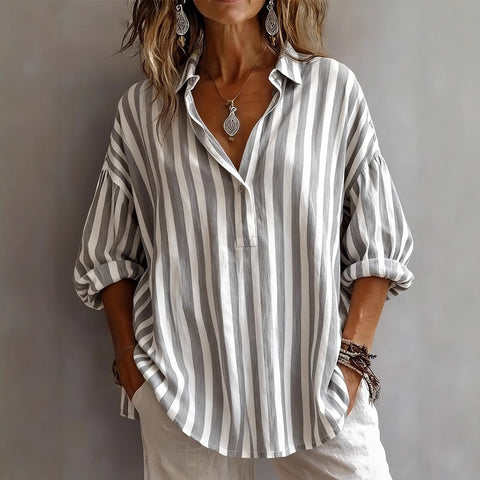 Long Sleeve Pullover Striped Loose Women's Shirt m303109
