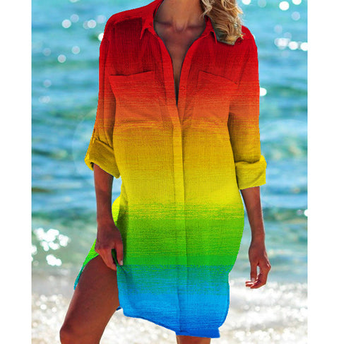 Bikini jacket shirt swimsuit cardigan women's printed resort beach shirt m301274