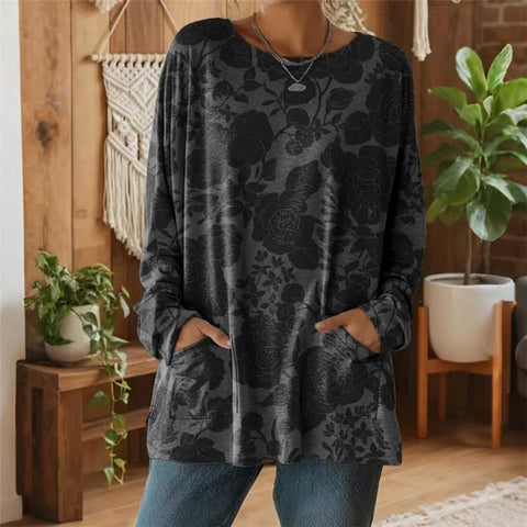 T-shirt pull à manches longues et col rond pour femme, imprimé en 3D, m303192