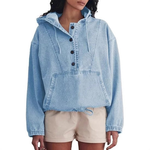 Fashion denim hoodie button-down pullover jacket denim sweatshirt m303261