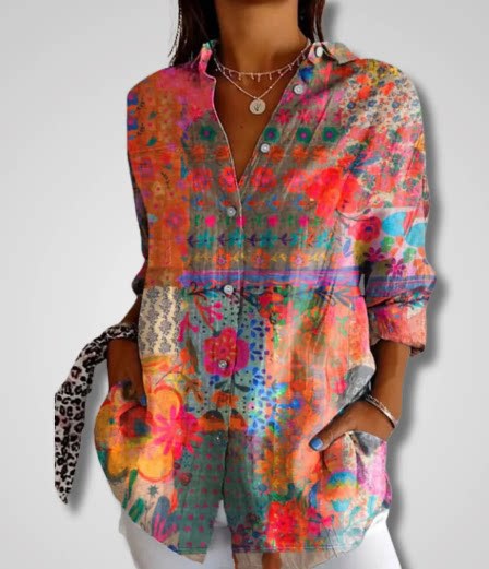 Long Sleeve Shirt 3D Sequin Gradient Print Loose Casual Top m302406