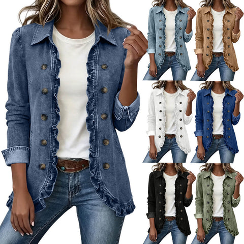 Jacket Edge Button Cardigan Women's Lapel Button Loose Casual Denim Jacket m303254