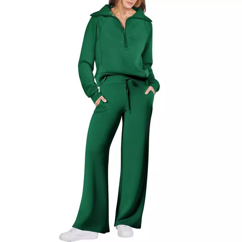 Casual sports suit zipper long-sleeved sweater wide-leg pants two-piece set m301808