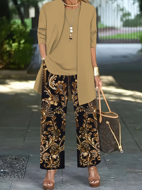 Jacket with vest top and elegant slacks 3-piece women's set m302760