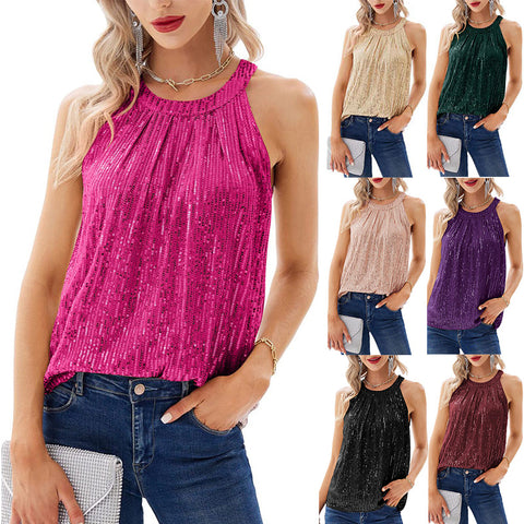 Women's sequined suspender party vest shirt m300984