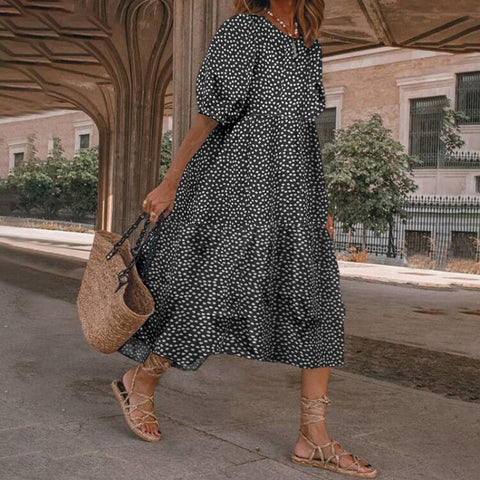 Casual long-sleeved plaid frilly loose dress m301460