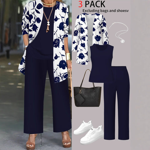 Pink three-piece casual suit women's cardigan wide-leg pants m302761
