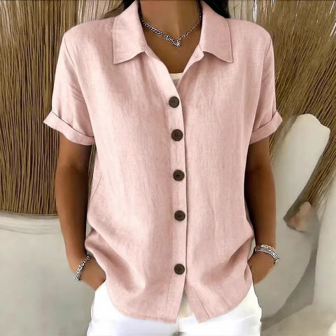 Casual and comfortable button-up cotton and linen women's short-sleeved shirt m302412