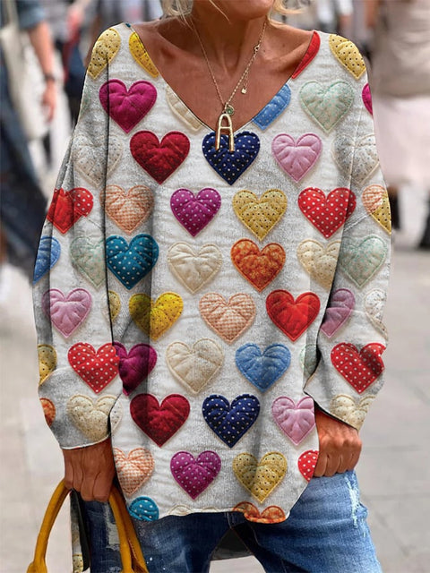 Large size split love dog 3D printing urban casual women's long T-shirt m301662