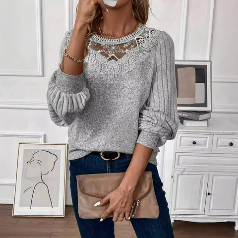 Autumn and winter new shoulder threaded lace neck pullover women's m301915