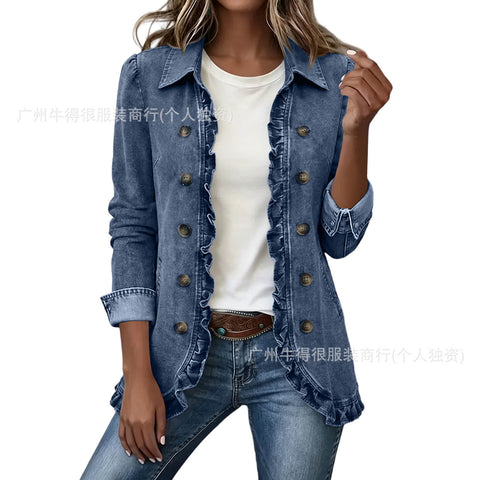 Jacket Edge Button Cardigan Women's Lapel Button Loose Casual Denim Jacket m303254