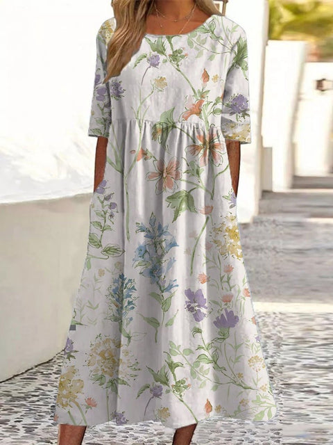 Loose fashion premium V-neck print dress m302742