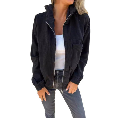 simple style corduroy hooded jacket for women m302045