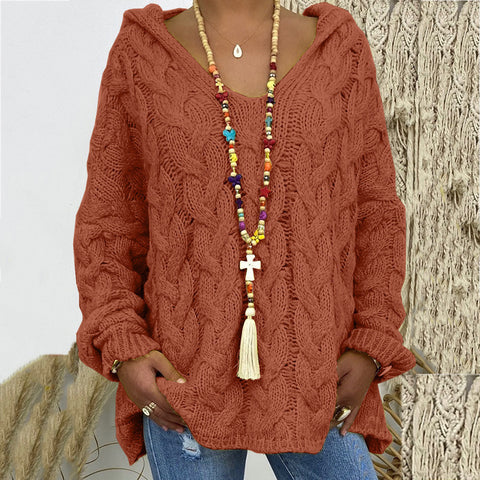 Solid color twist knitted hoodie m300492