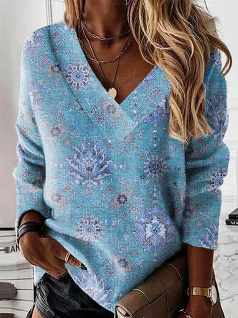 Women's Independent Station Amazon New V-Neck Printed Sweatshirt Top M302282