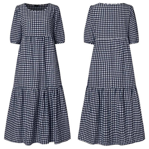 Casual long-sleeved plaid frilly loose dress m301460