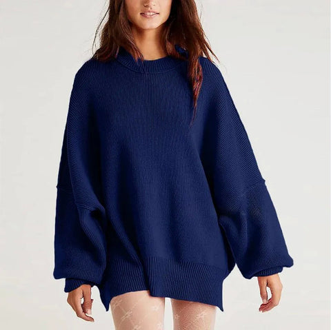 Crew neck bat wing long-sleeved sweater autumn knitted side slit jumper m301590
