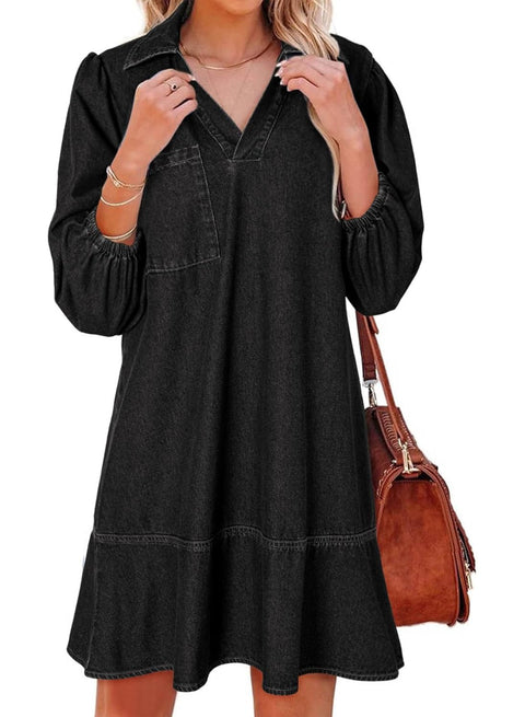 Women's casual doll V-neck seven-point bubble sleeve denim m302207