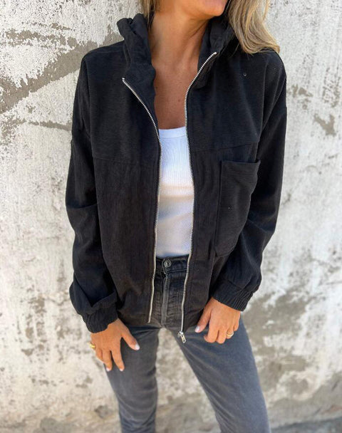 simple style corduroy hooded jacket for women m302045
