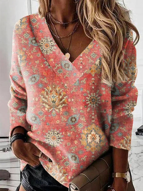 Women's Independent Station Amazon New V-Neck Printed Sweatshirt Top M302282