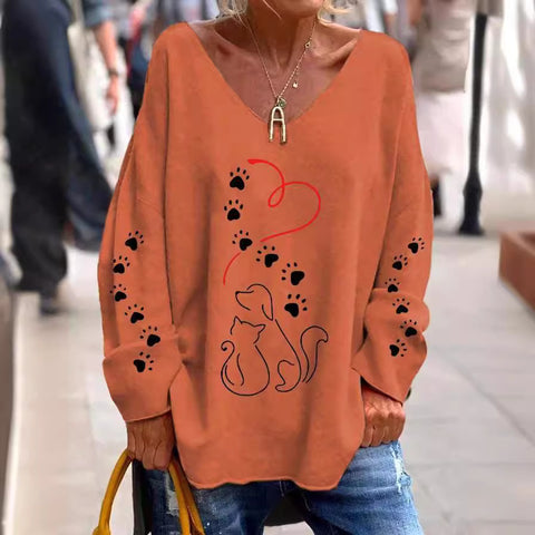 Large size split love dog 3D printing urban casual women's long T-shirt m301662