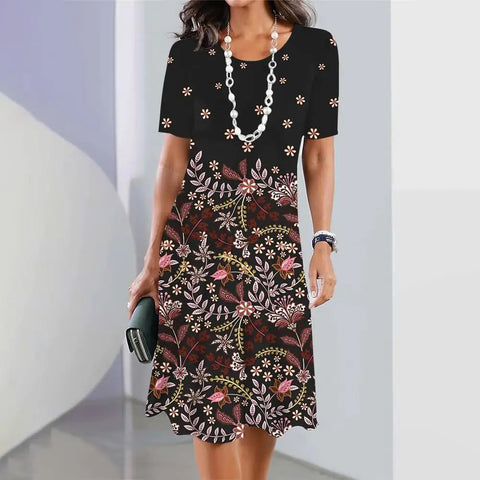 Digital Printing Fashion Casual Loose Women's Large Round Neck Dress M300038