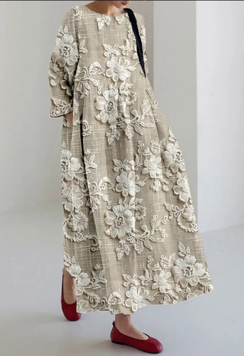 Loose new retro floral loose women's printed long dress m300916