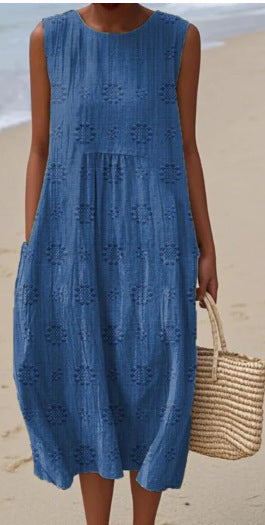 New sleeveless casual printing temperament long dress dress slim fit small fresh casual dress m301521