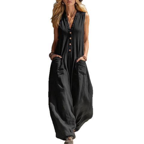 Spring and summer women's casual linen cotton sleeveless jumpsuit m302489